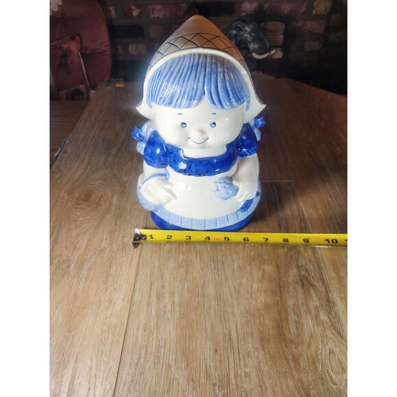 Vintage Ceramic Dutch Girl Cookie Jar Hand-Painted Blue & White Kitchen Decor - Picture 8 of 9